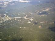 The Athabasca from the Tramway. Jasper is on the left.  The islands from the previous picture are in the center... 